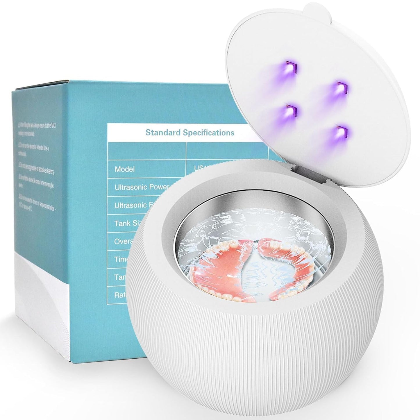 Voraiya Ultrasonic UV Cleaner for Dentures, Aligners, Retainers, Mouth Guards, Toothbrush Heads & Jewelry (White)