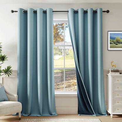Beauoop 100% Blackout Curtains, 84-Inch Length, 2 Panels – Thermal Insulated Room Darkening Drapes with Grommet Top (Stone Blue, 52 x 84 in.)