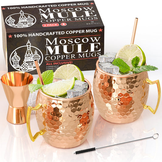 Set of 2 Handcrafted Pure Copper Moscow Mule Mugs (16 oz)